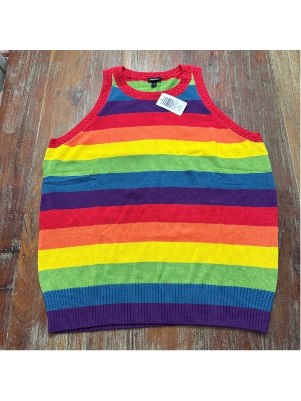 Torrid Rainbow Stripe Sweater Tank Crochet Trim 1X